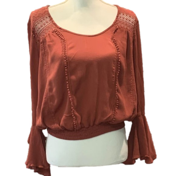 Express Tops - EXPRESS Bell Sleeve Burnt Orange Boho Top